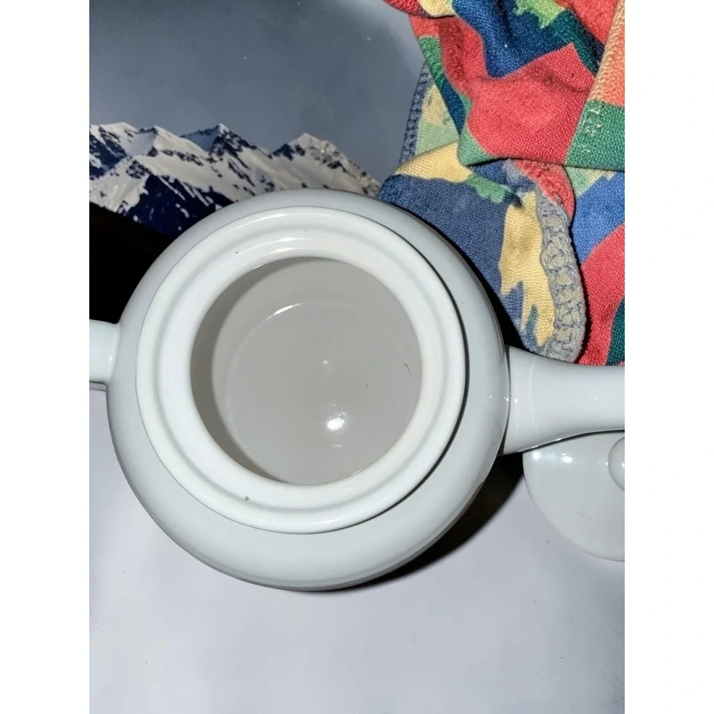 Floral Tea Cozy with White Ceramic Teapot Set Cottagecore Navy Rose